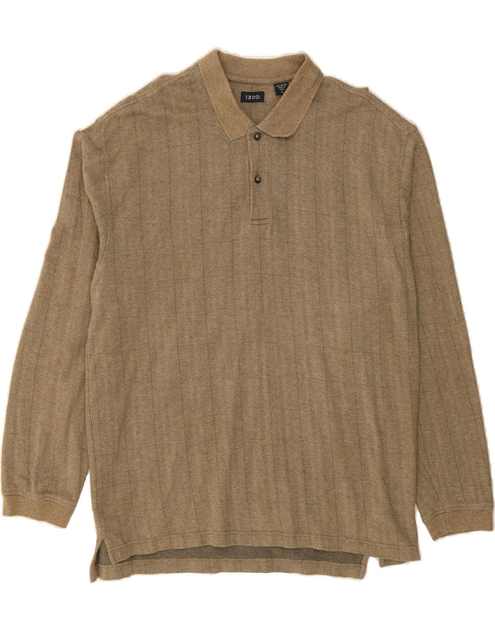 IZOD Mens Polo Neck Jumper Sweater XL Beige Striped Cotton Vintage Izod and Second-Hand Izod from Messina Hembry 