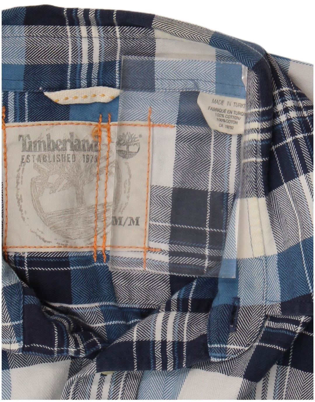 Camisa masculina de flanela Timberland médio azul xadrez algodão