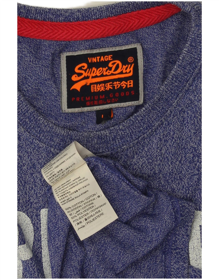 Camiseta masculina SUPERDRY com estampa gráfica grande algodão manchado azul