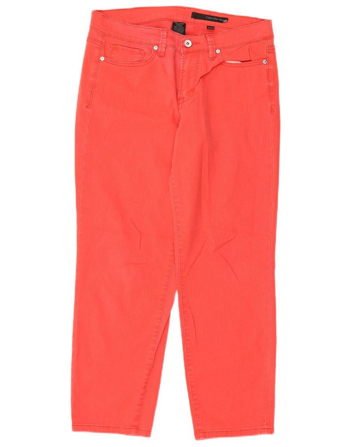 Calça feminina Calvin Klein Slim Fit cortada EUA 10 médio W30 L26 vermelho