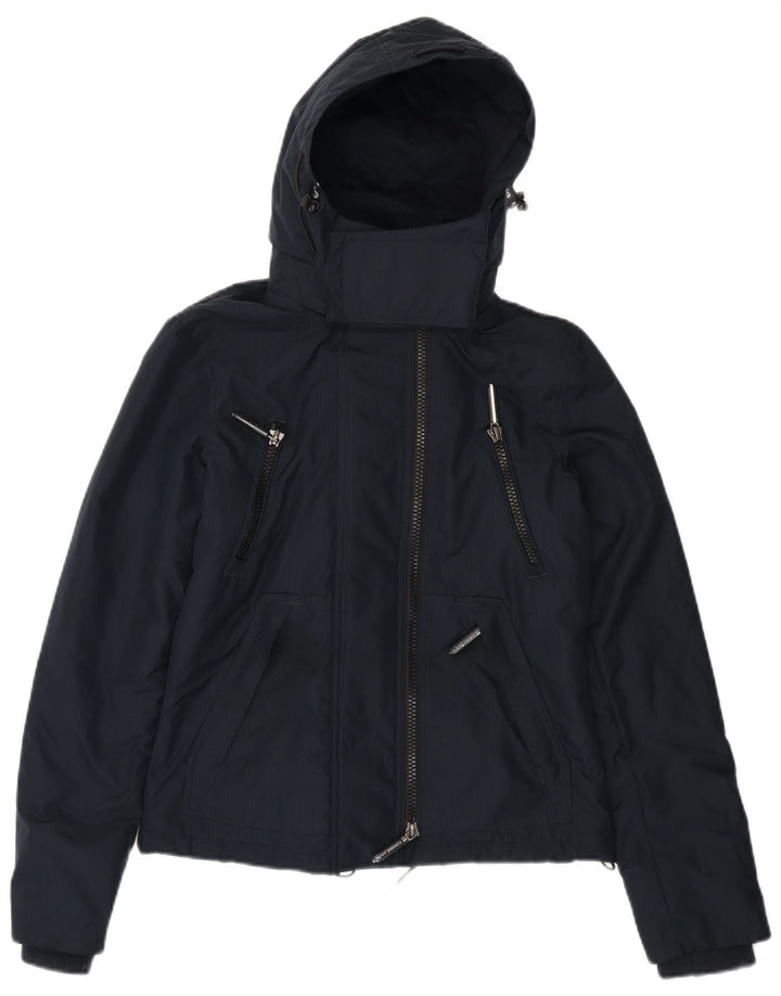 Jaqueta corta-vento feminina SUPERDRY com capuz gráfico UK 8 pequena azul marinho