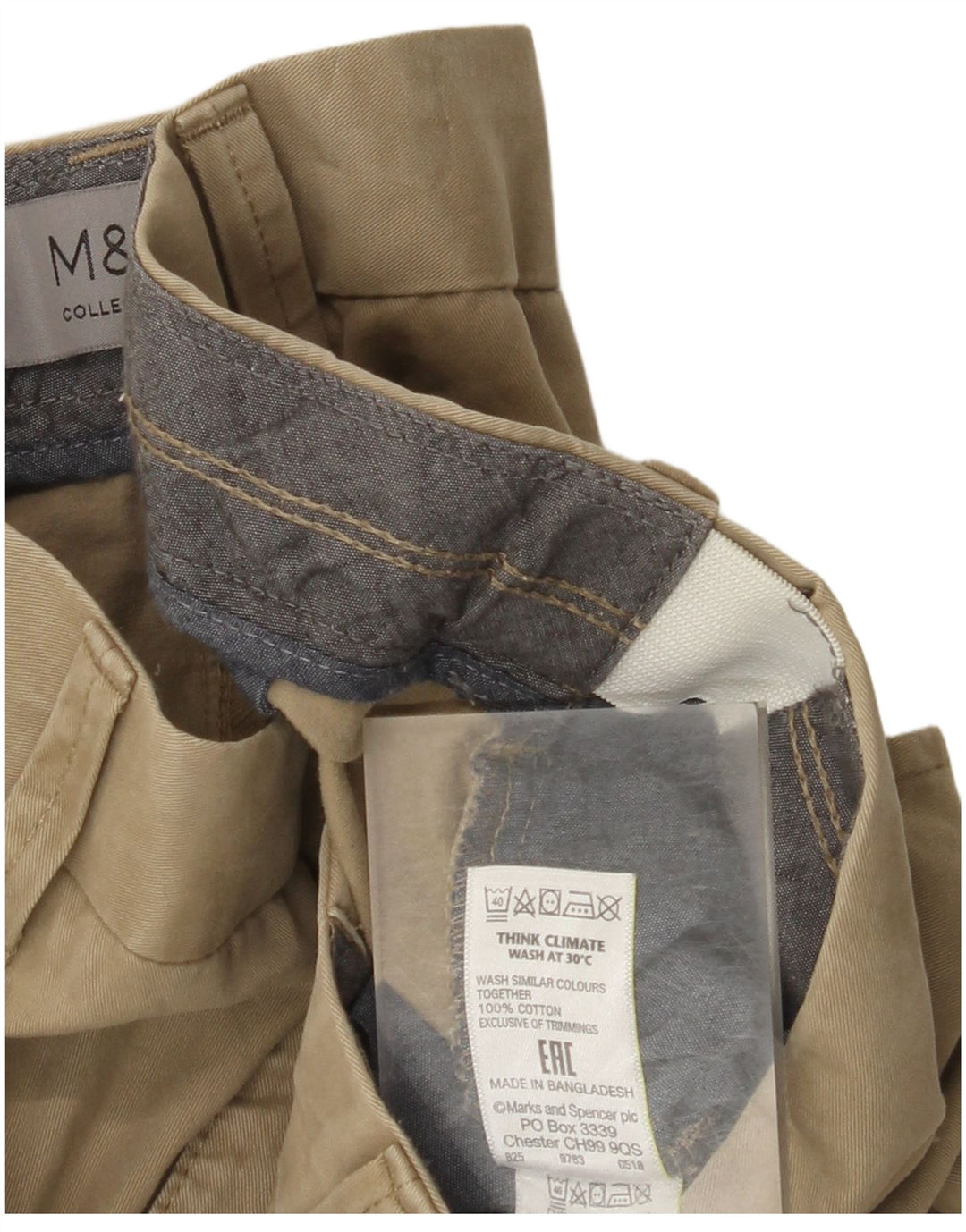 Shorts chino masculino Marks & Spencer W44 2XL algodão bege