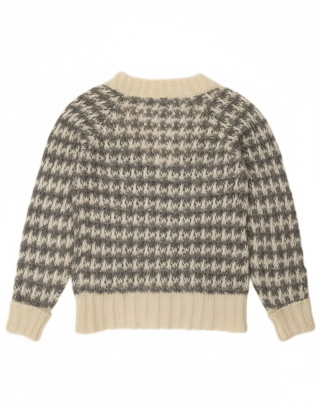 Suéter feminino Benetton com decote em V UK 14 Houndstooth cinza médio