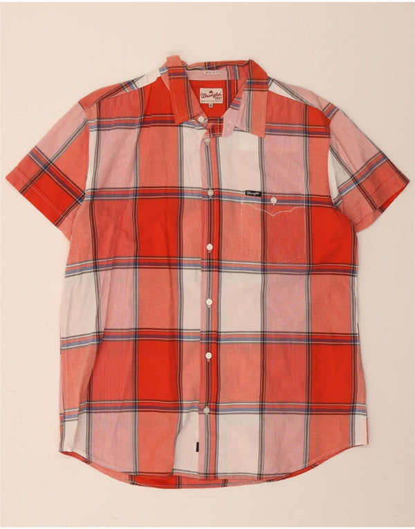 Camisa masculina Wrangler de manga curta com ajuste regular XL vermelho xadrez algodão