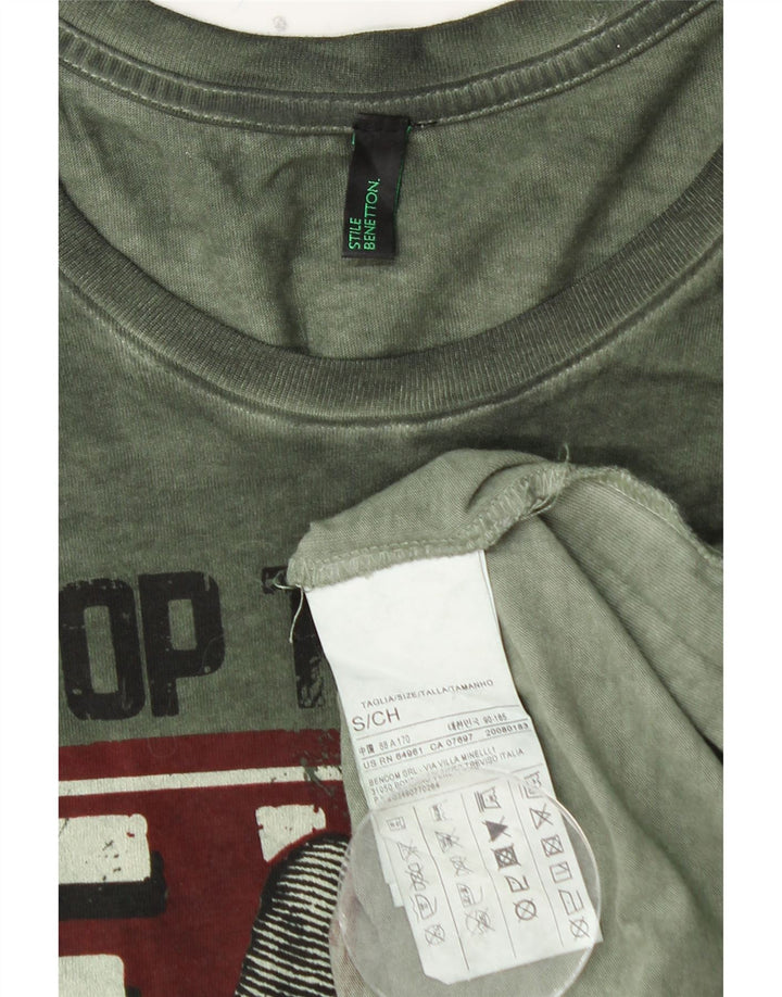 Top gráfico masculino BENETTON manga comprida pequeno algodão verde