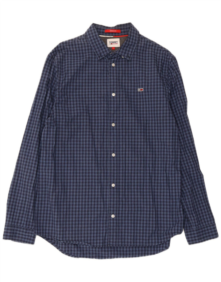 Camisa masculina Tommy Hilfiger Regular Fit grande algodão guingão azul marinho