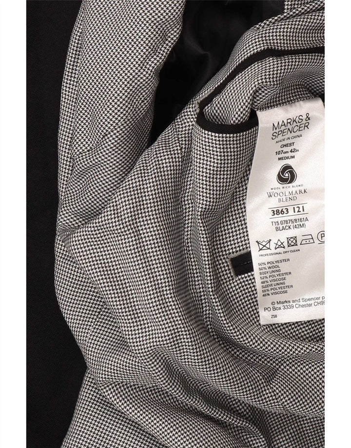 Jaqueta blazer masculina de 2 botões Marks & Spencer Reino Unido 42 grande poliéster preto