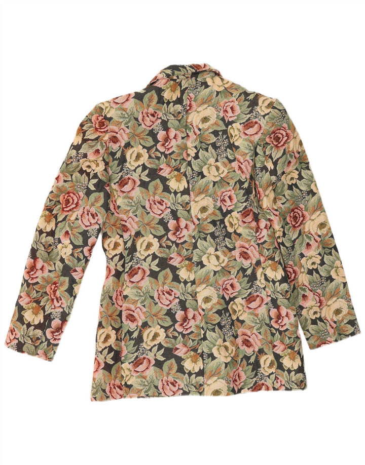 Jaqueta blazer feminina vintage com peito duplo Reino Unido 14 verde médio floral