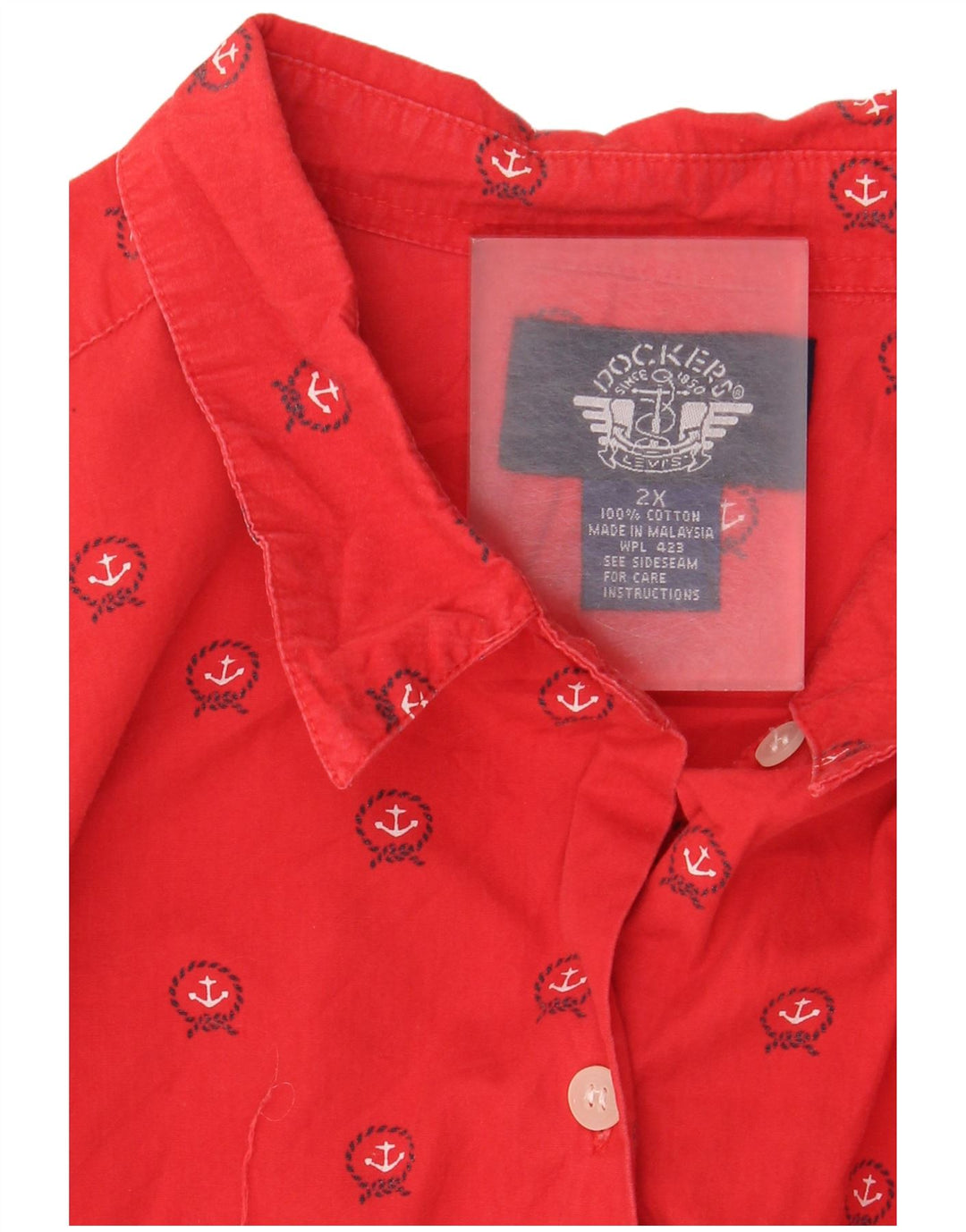 Camisa oversized feminina Dockers UK 20 2XL algodão geométrico vermelho