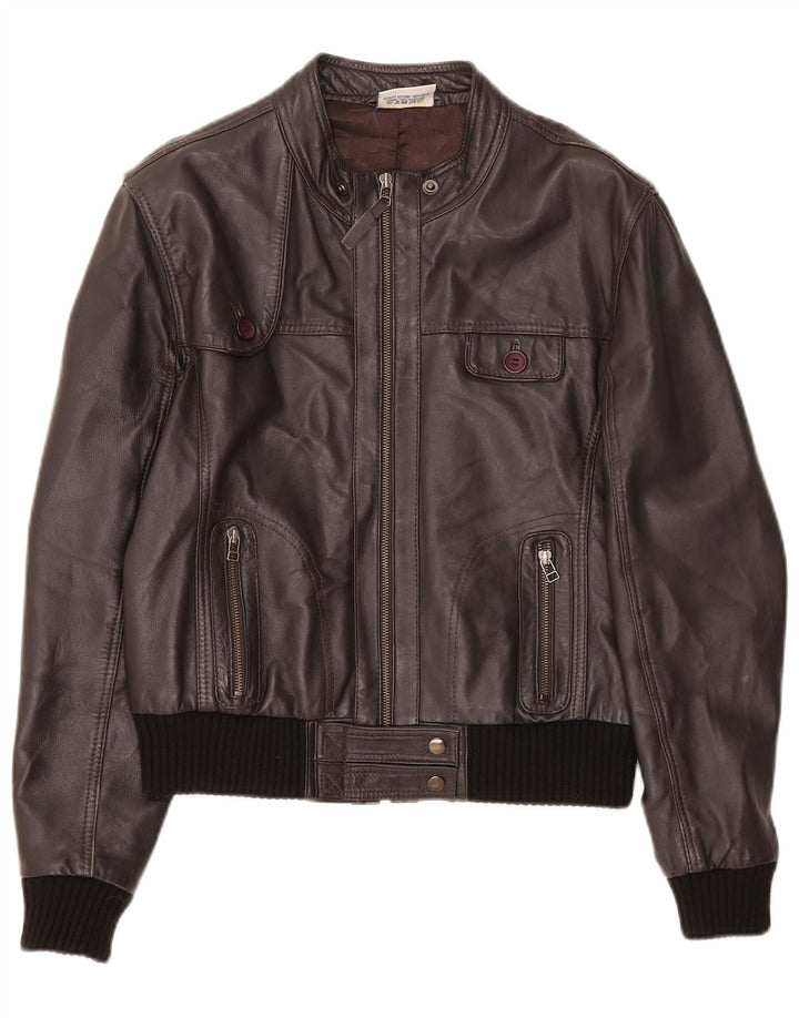 Jaqueta bomber feminina de couro In Extenso UK 18 XL marrom