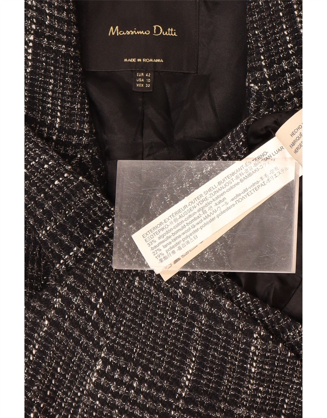 Jaqueta blazer feminina MASSIMO DUTTI EU 42 grande algodão xadrez cinza