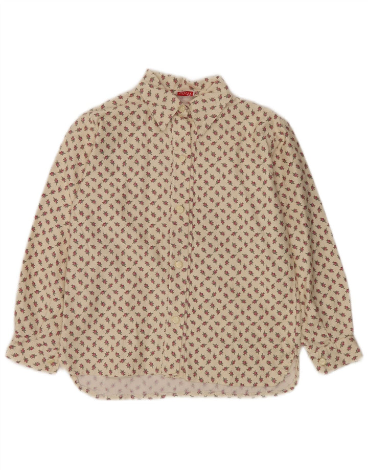 Blusa feminina VINTAGE Reino Unido 10 algodão floral bege pequeno