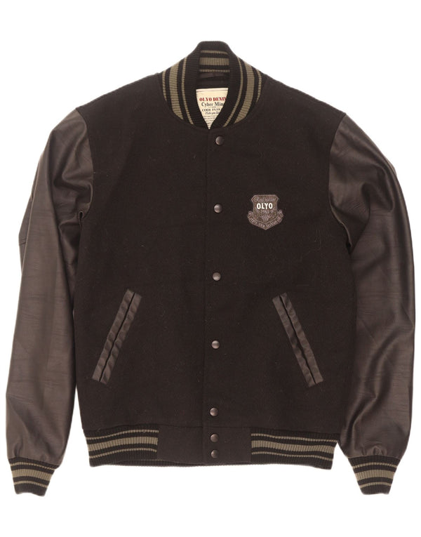 Jaqueta vintage masculina do time do colégio UK 42 XL preto nylon