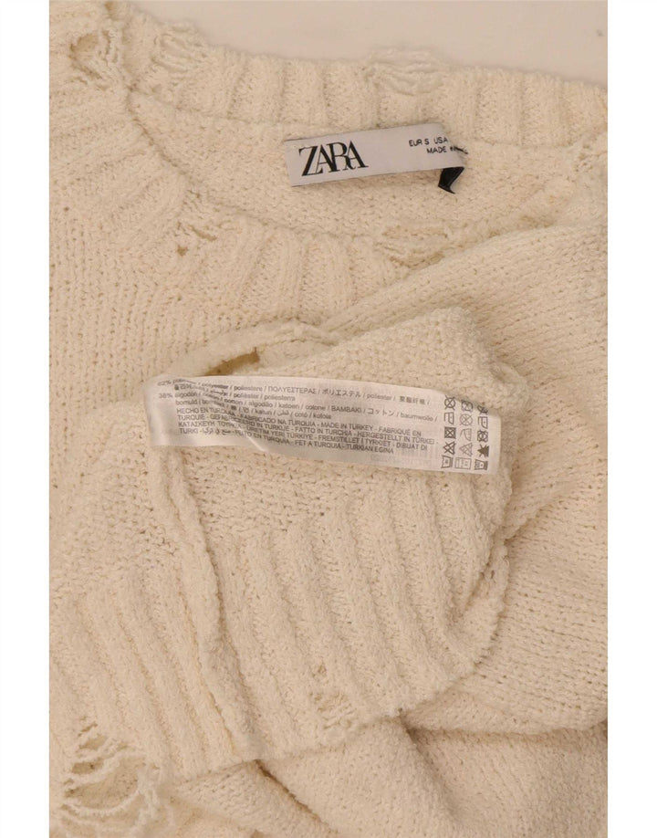 Zara Bolero Jumper grande feminino UK 10 pequeno poliéster branco
