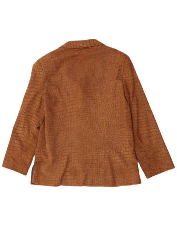 Jaqueta blazer feminina vintage com 4 botões Reino Unido 12 marrom médio com estampa animal