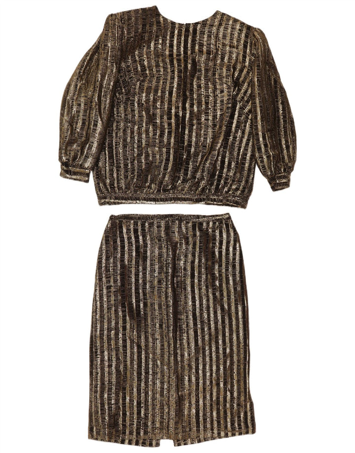 Conjunto de saia feminina vintage de 2 peças UK 14 médio W29 listrado marrom