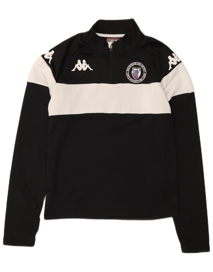 KAPPA Mens Graphic Zip Neck Pulôver Treino Top Pequeno Bloco Colorido Preto