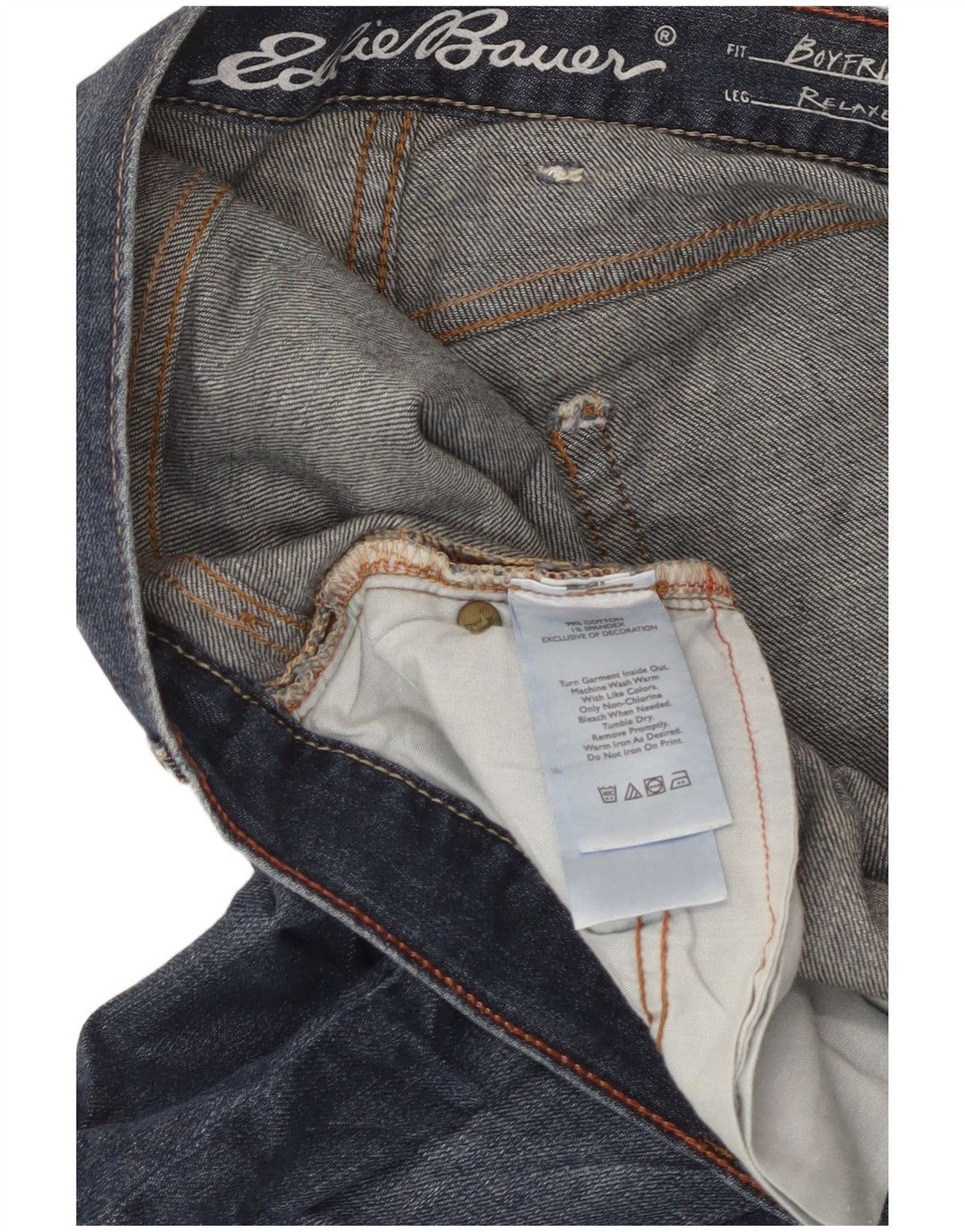 EDDIE BAUER Calça jeans reta feminina Boyfriend Distressed W36 L30 Azul
