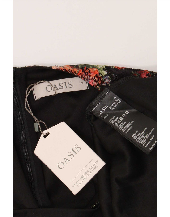 Vestido feminino Oasis A-Line UK 12 poliéster floral preto médio