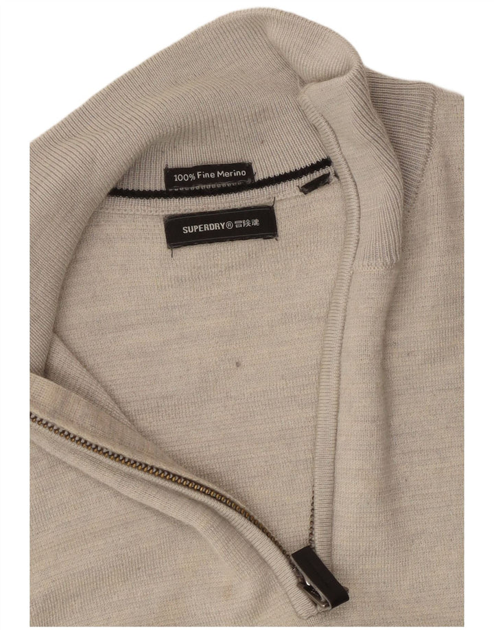 Suéter masculino SUPERDRY com zíper e gola XS de lã cinza