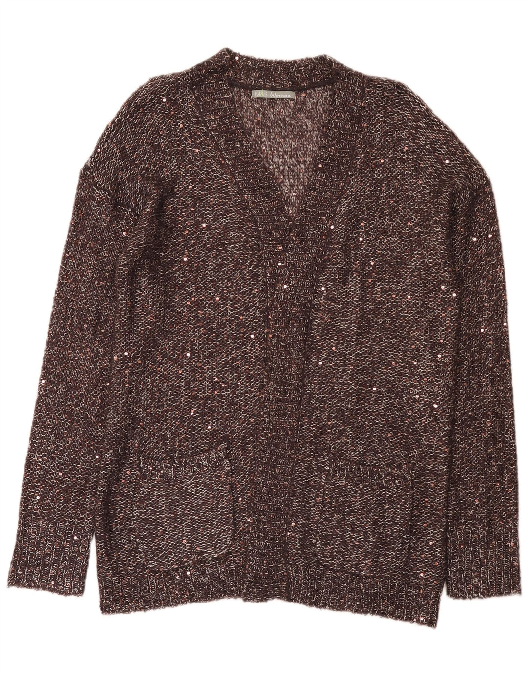 Suéter cardigã aberto feminino Marks & Spencer UK 18 XL marrom poliéster