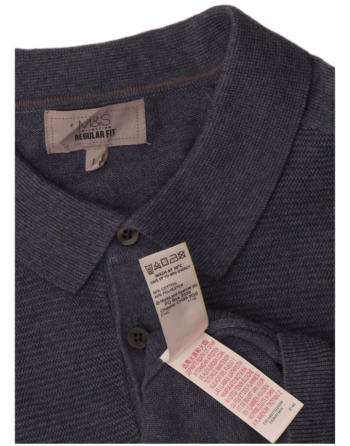 Suéter masculino Marks & Spencer de ajuste regular com gola polo, grande algodão azul