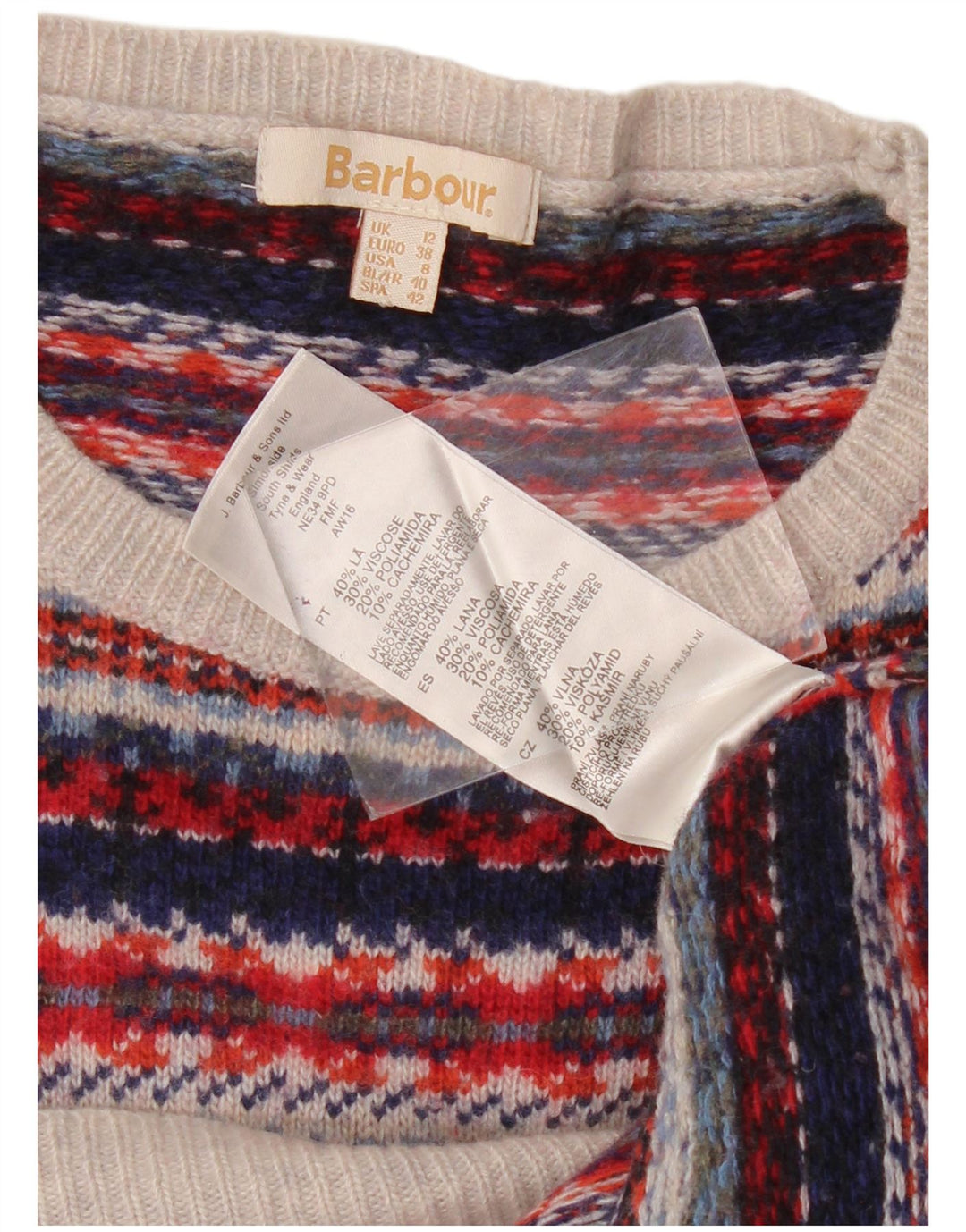 Suéter feminino Barbour com gola redonda UK 12 médio multicolorido