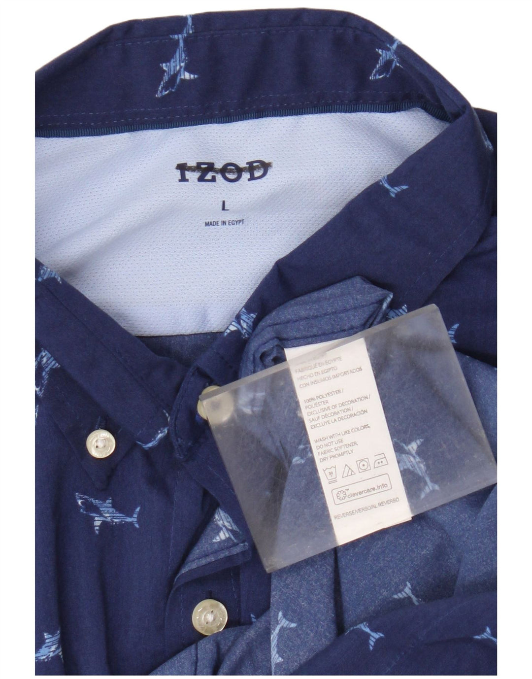 Izod Camisa masculina de manga curta com padrão abstrato em poliéster azul grande
