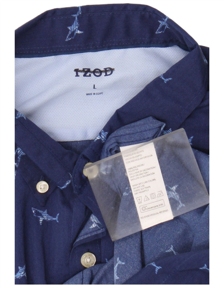 Izod Camisa masculina de manga curta com padrão abstrato em poliéster azul grande