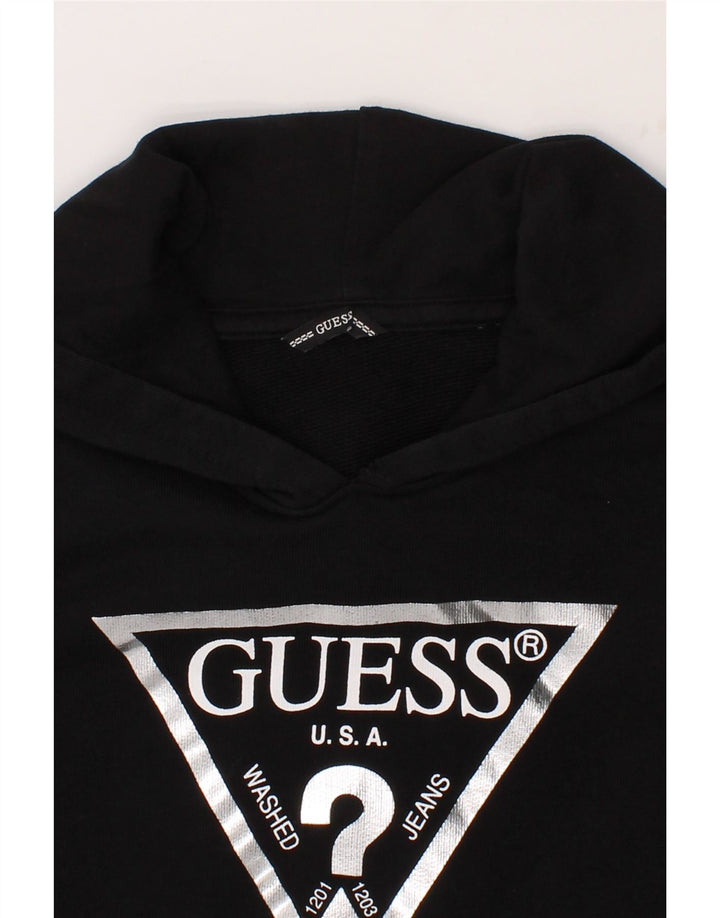 GUESS Girls Graphic Hoodie Jumper 9-10 Years Black Cotton Vintage Guess and Second-Hand Guess from Messina Hembry 