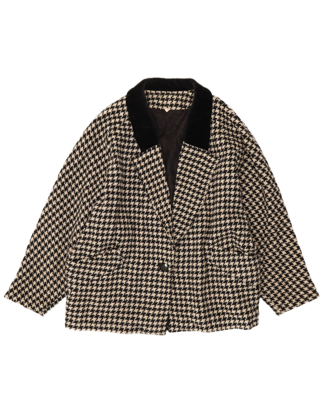 Jaqueta blazer feminina VINTAGE de grandes dimensões Reino Unido 14 médio preto Houndstooth
