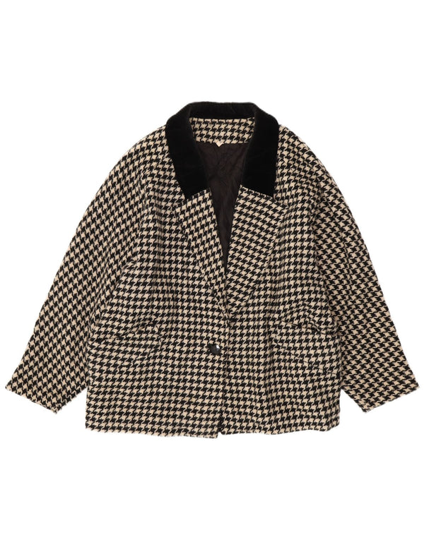 Jaqueta blazer feminina VINTAGE de grandes dimensões Reino Unido 14 médio preto Houndstooth