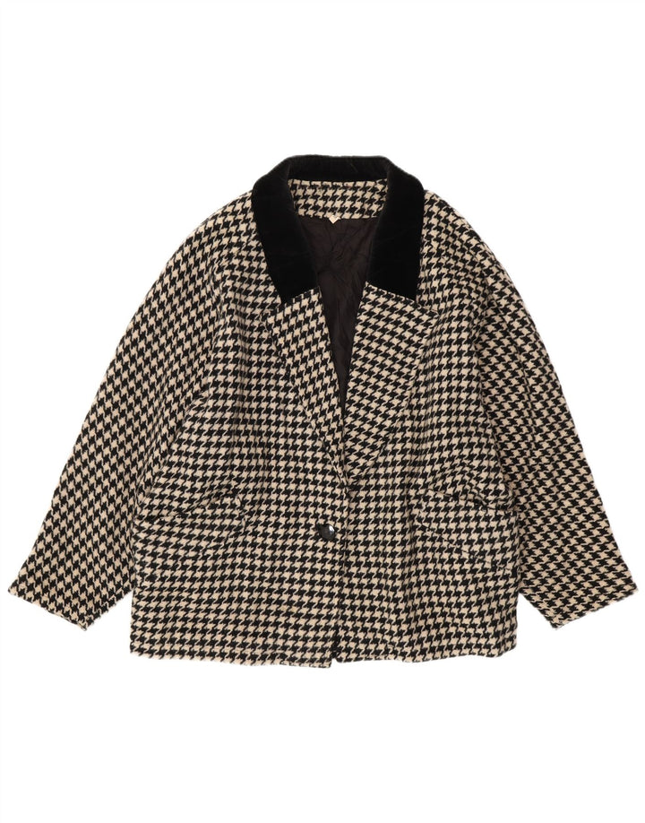 Jaqueta blazer feminina VINTAGE de grandes dimensões Reino Unido 14 médio preto Houndstooth