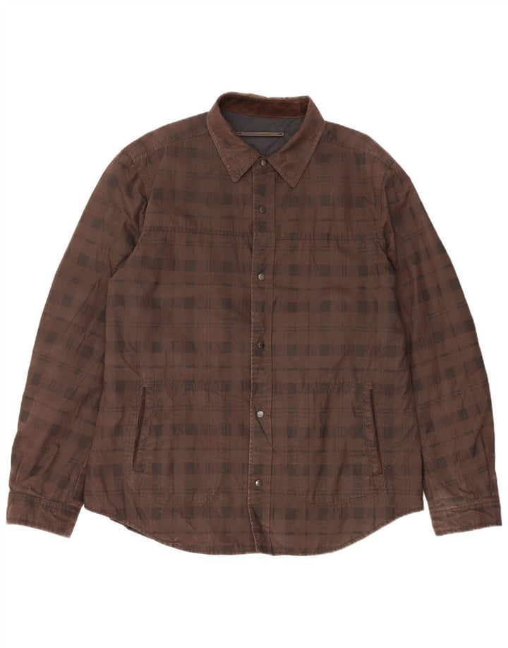 Camisa masculina reversível Massimo Dutti 2XL marrom xadrez nylon