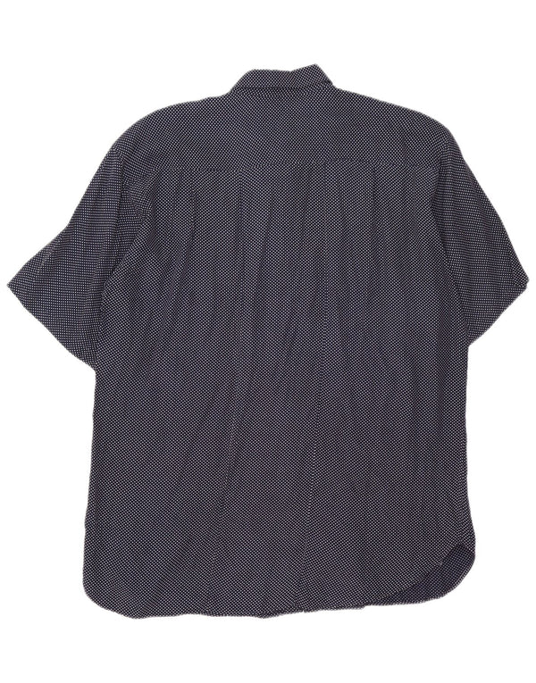 Camisa masculina vintage de manga curta média azul marinho manchada de viscose