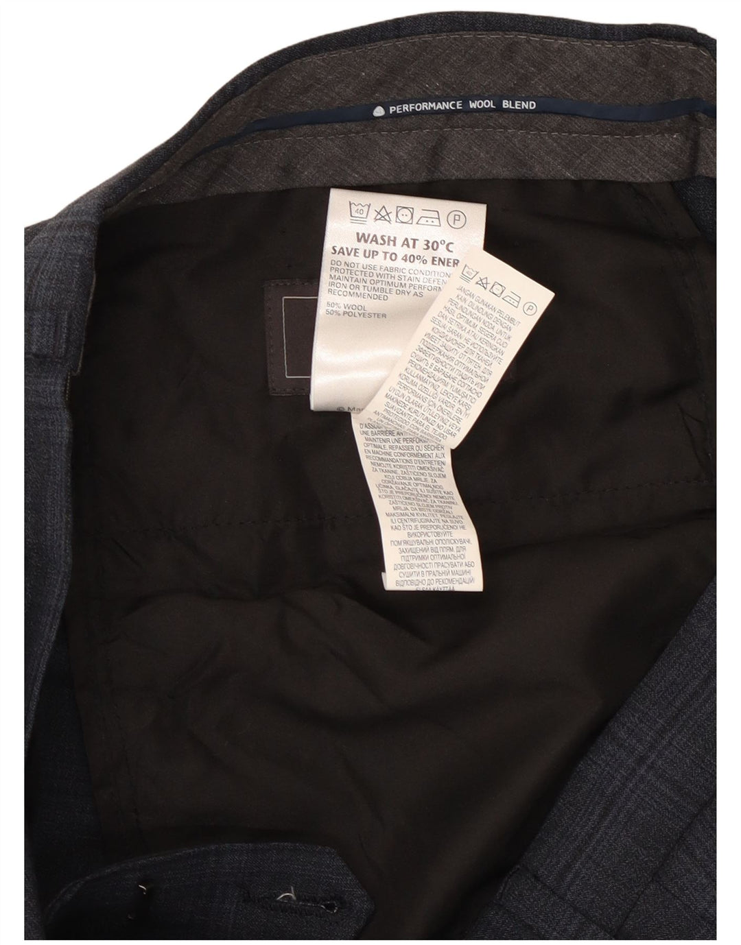 Calça masculina Marks & Spencer sob medida W32 L33 azul marinho xadrez