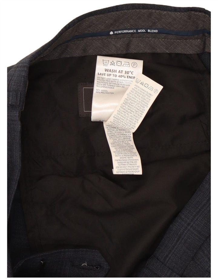 Calça masculina Marks & Spencer sob medida W32 L33 azul marinho xadrez