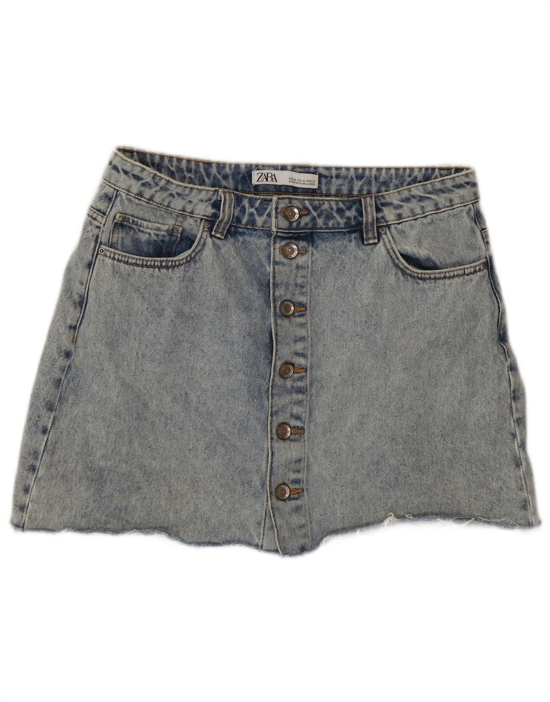 Mini saia jeans feminina Zara Acid Wash médio W28 azul