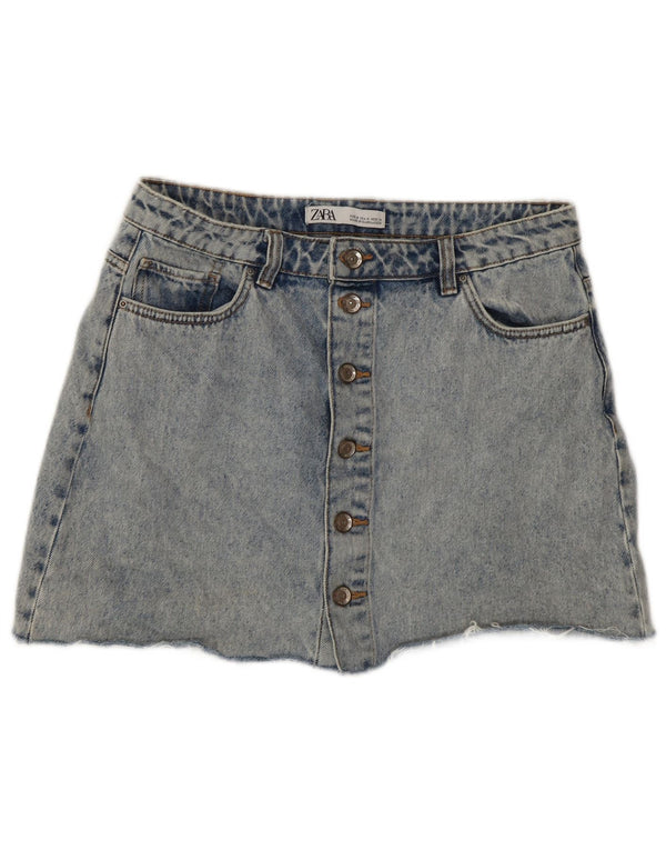 Mini saia jeans feminina Zara Acid Wash médio W28 azul