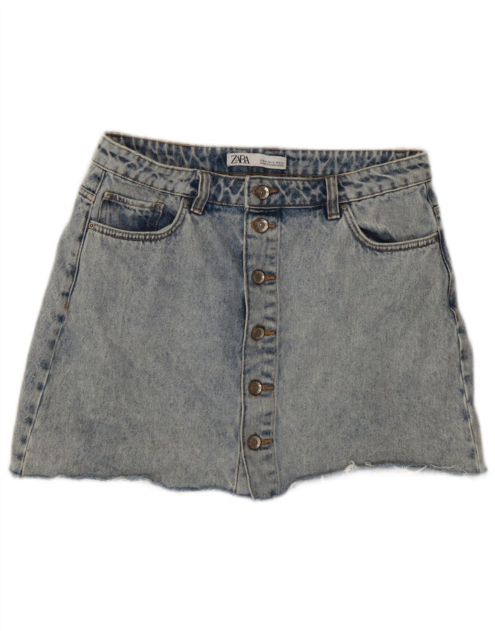 Mini saia jeans feminina Zara Acid Wash médio W28 azul