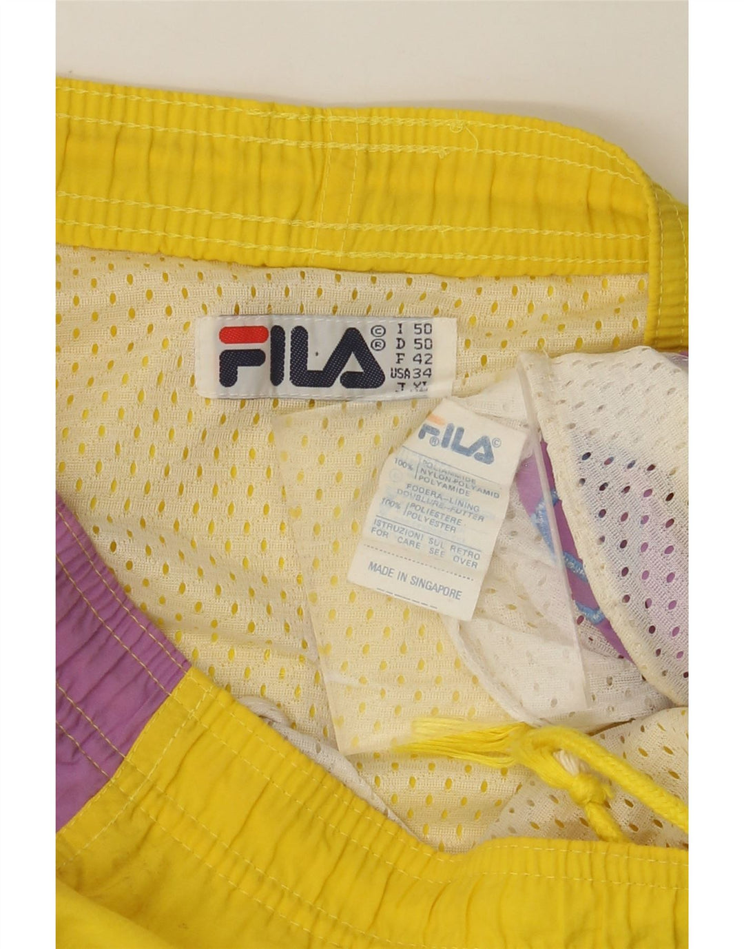 Shorts de natação masculino FILA Graphic IT 50 grande bloco colorido amarelo