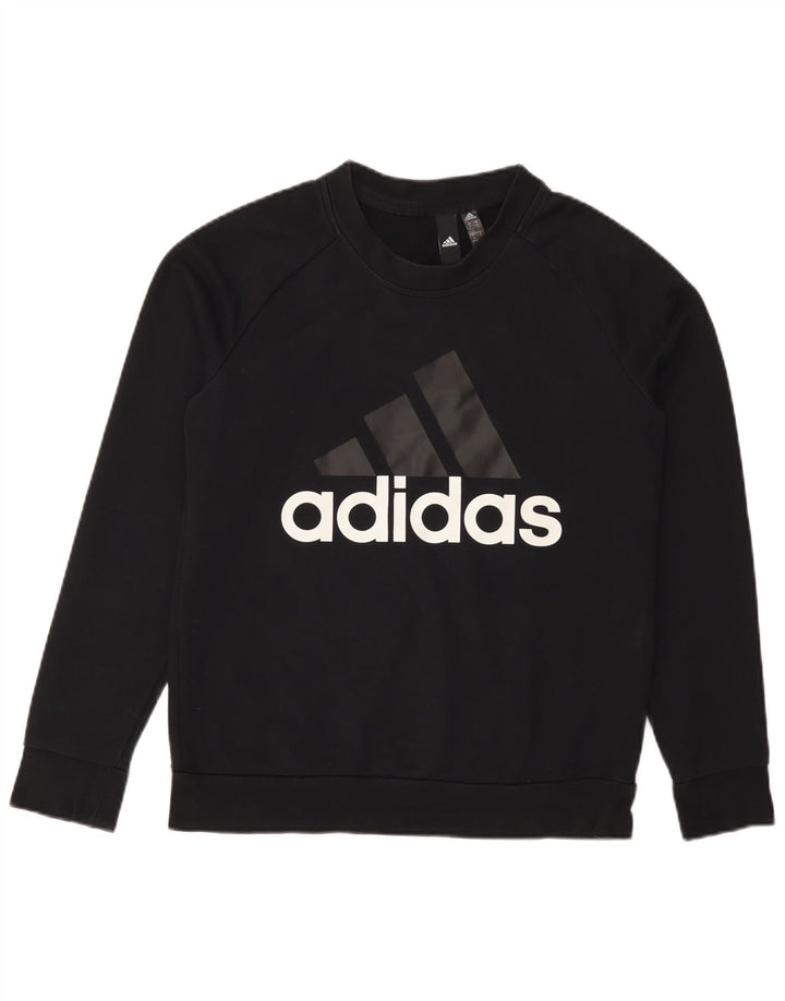 ADIDAS Womens Graphic Sweatshirt Jumper UK 12/14 Médio Algodão Preto