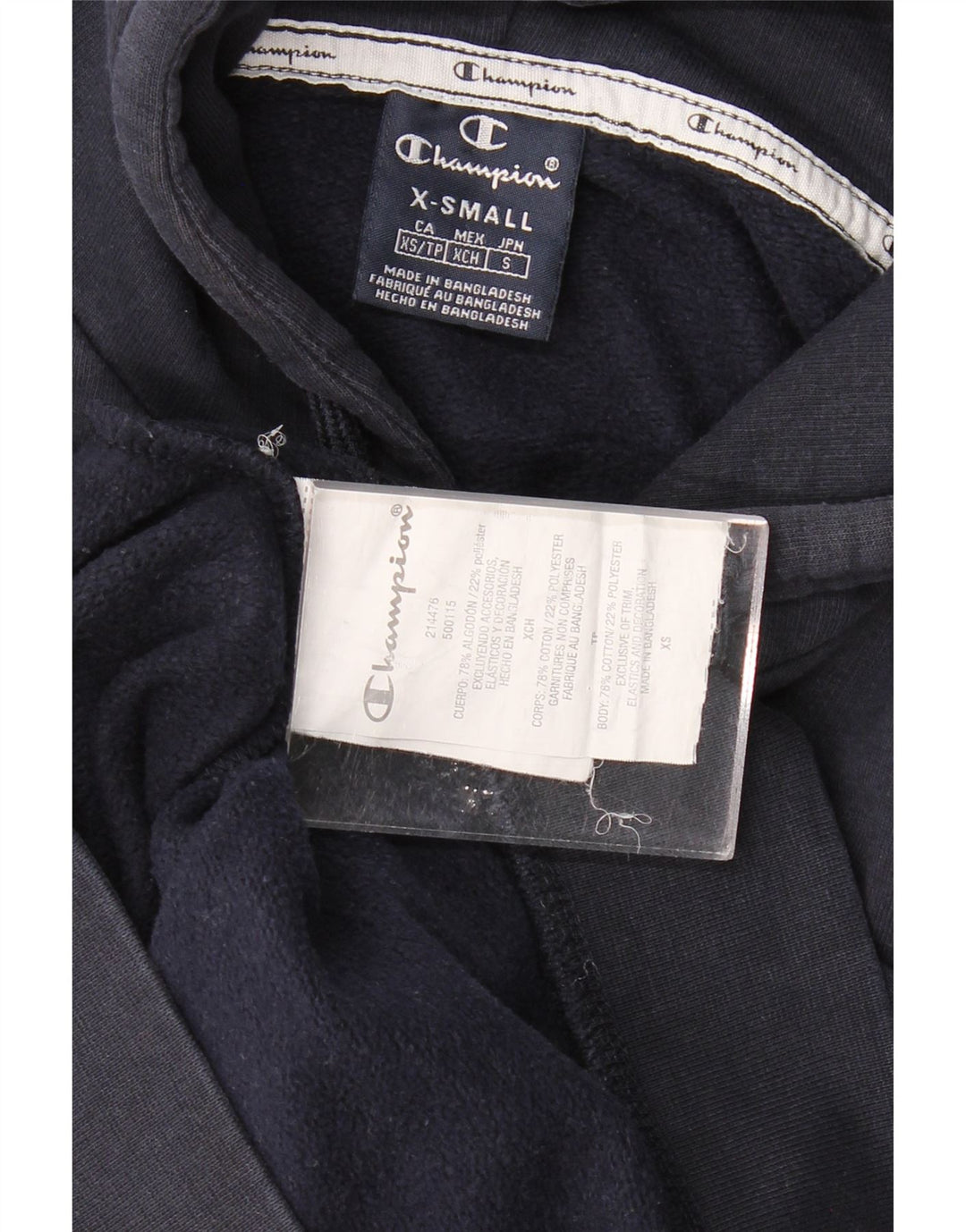 CHAMPION Suéter com capuz gráfico masculino XS azul marinho algodão