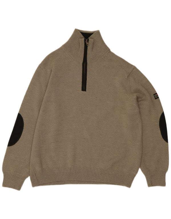 Navigare Mens Zip Neck Jumper Sweater Medium Green Colourblock Wool