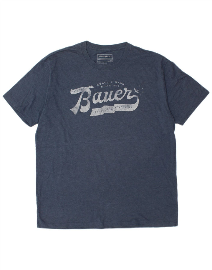 Camiseta masculina EDDIE BAUER com estampa gráfica grande de algodão azul