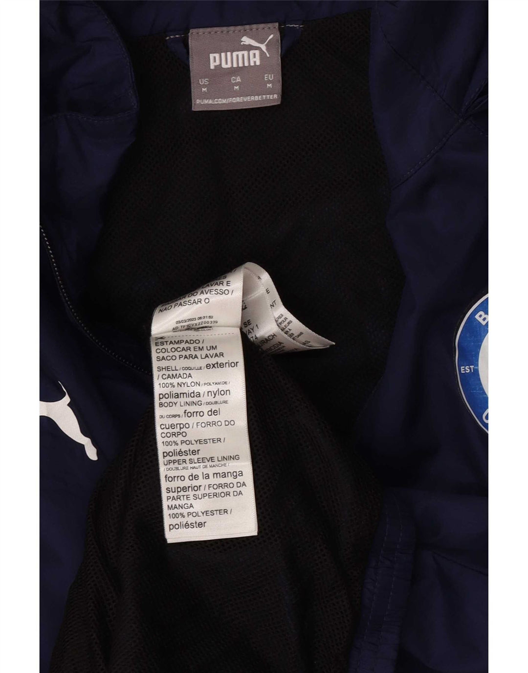 Jaqueta de chuva masculina Puma com capuz Reino Unido 38 médio azul marinho colorblock nylon