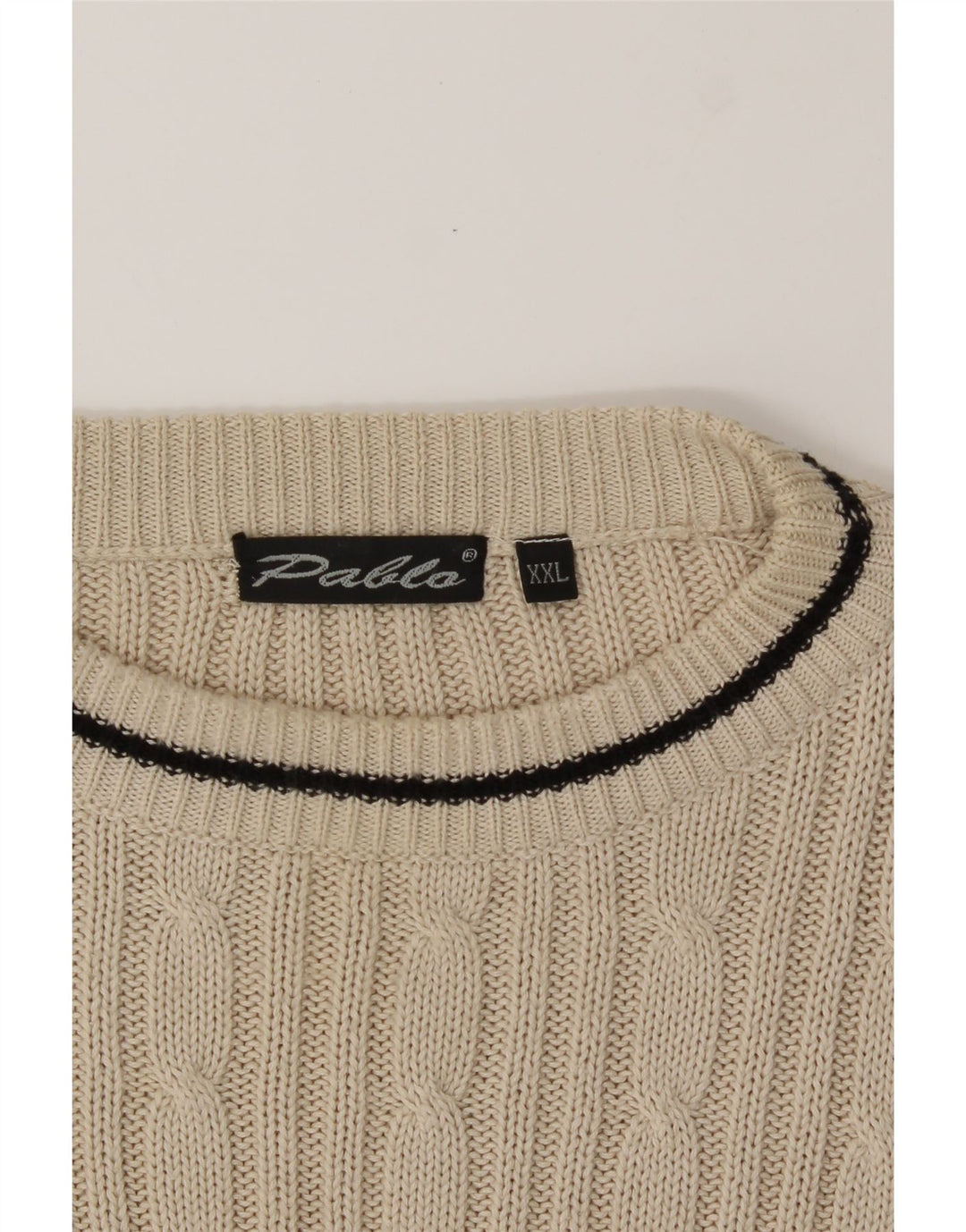 VINTAGE Mens Crew Neck Jumper Sweater 2XL Beige Cotton Vintage Vintage and Second-Hand Vintage from Messina Hembry 