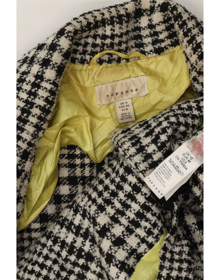 Casaco feminino Topshop com peito duplo UK 12 médio preto Houndstooth