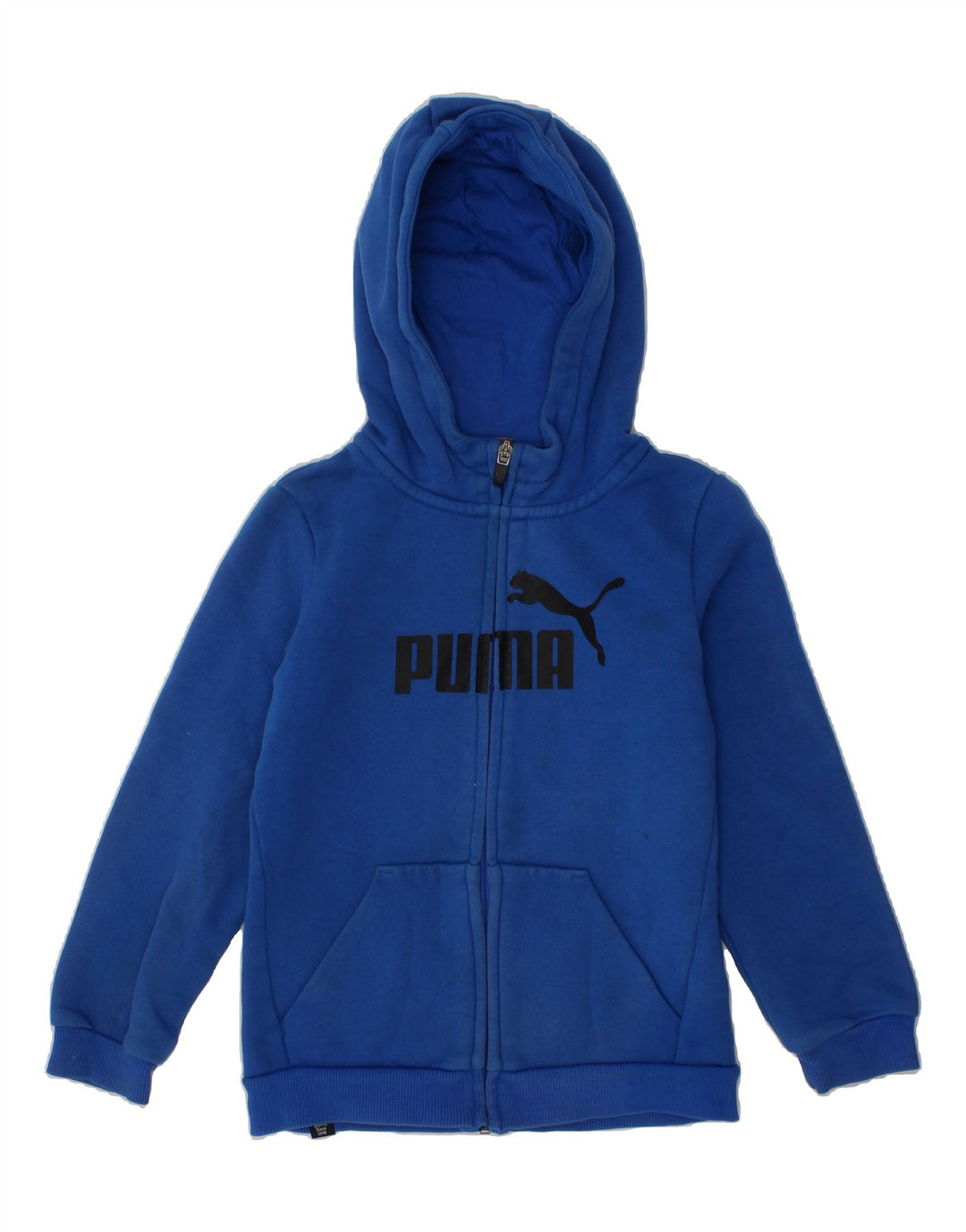PUMA Boys Graphic Zip Hoodie Sweater 7-8 Years Blue Cotton Vintage Puma and Second-Hand Puma from Messina Hembry 