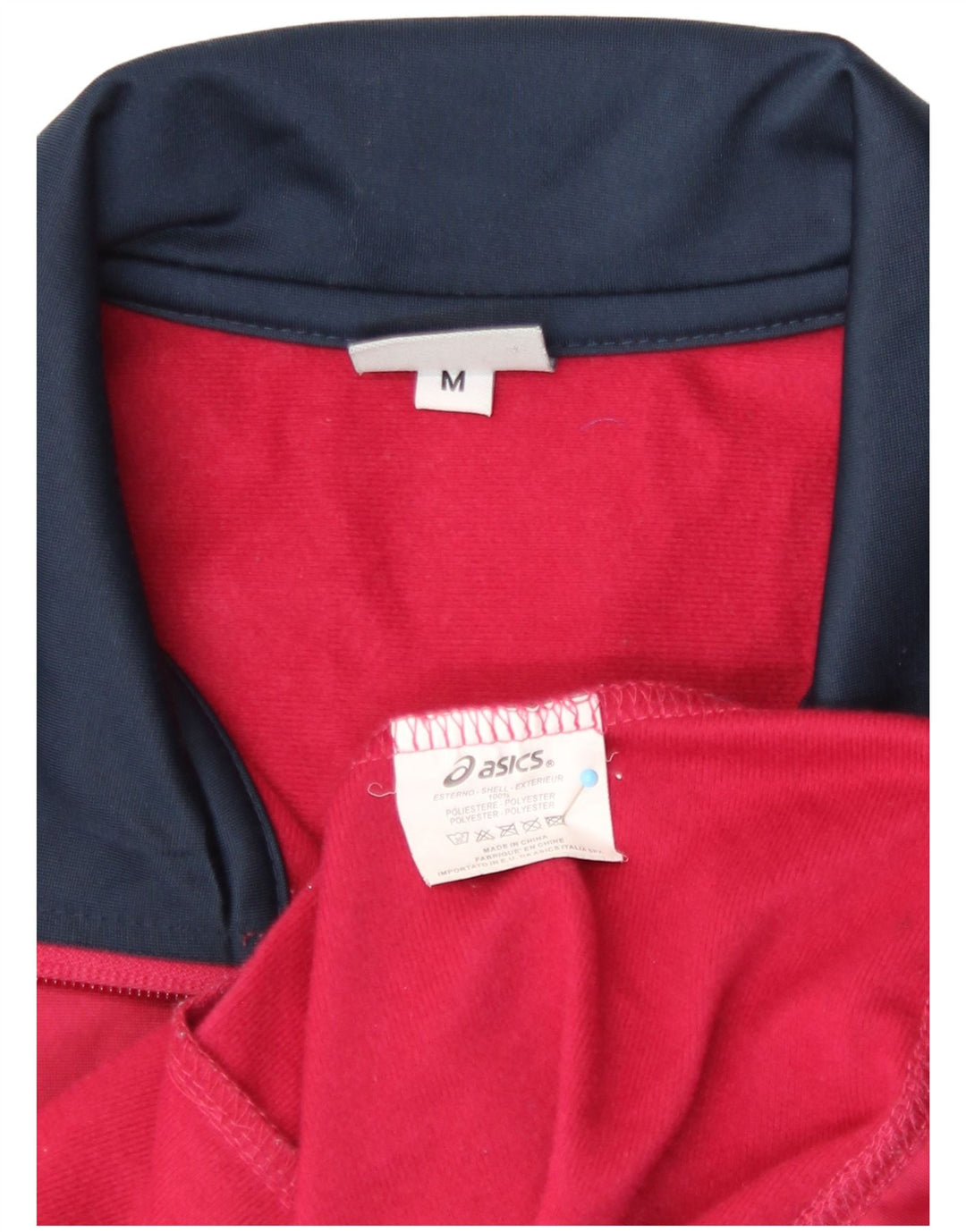Asics Womens Tracksuit Top Jacket UK 14 Medium Red Colourblock Poliéster
